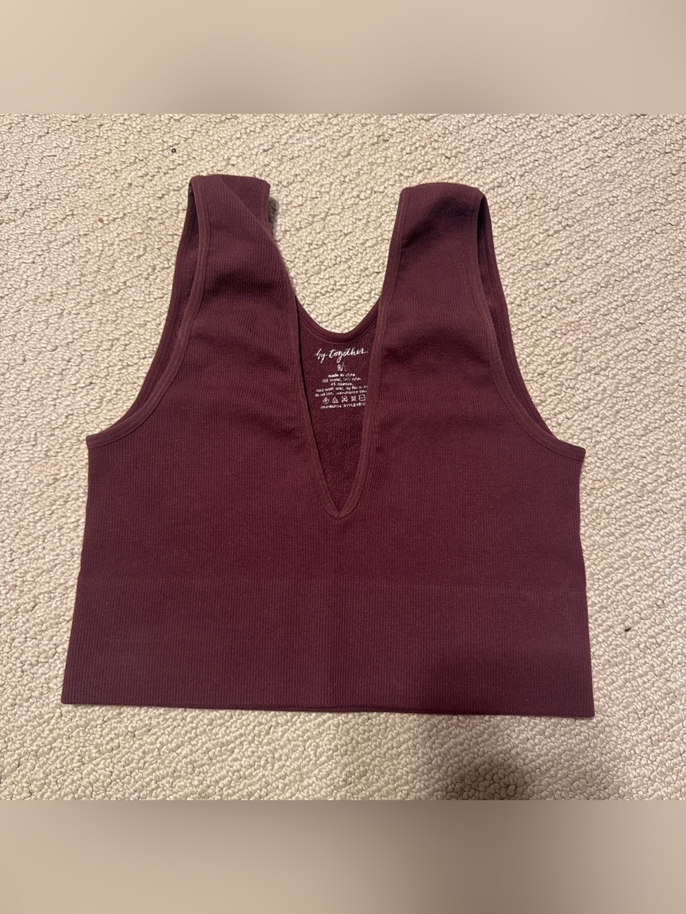 By Together Ribbed V-Neck Crop Tank - Burgundy